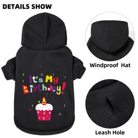 GreenJoy - Suéter con capucha para perro, para clima frío, chamarra para perro, sudadera con capucha para cachorros, gatos, perros pequeños, medianos y grandes (negro (It's My Birthday), talla L)