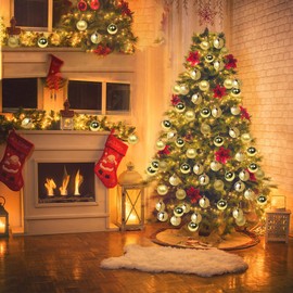 36Pcs Christmas Ball Ornaments with Strings, 40mm/1.57Inch Christmas Baubles Plastic Christmas Bulbs, Glitter Decorated Baubles Shatterproof Hanging Ball Decoration for Xmas Tree Holiday Wedding Party