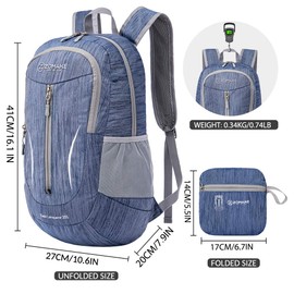 25L Ultralight Packable Backpack - Small Foldable Hiking Backpacks Water Resistant Back Pack - Lightweight Folding Daypack for Camping Outdoor Hiking,By ZOMAKE(Navy Blue)