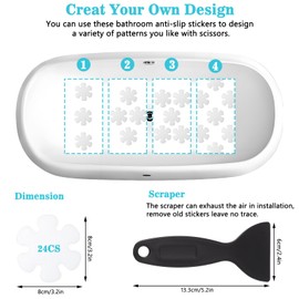 24Pcs Non Slip Bathtub Stickers Clear Safety Strips Bath Tub Stickers with Adhesive Decals Scraper Appliques Peel Prevent Slipping Grips Shower Floor Non Slip Stickers for Bath Tub Stairs Ladders