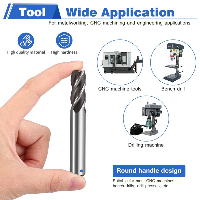 HSEAMALL HSS End Mill Cutter Set, 10-Piece, 2-12mm, 4 Flutes,