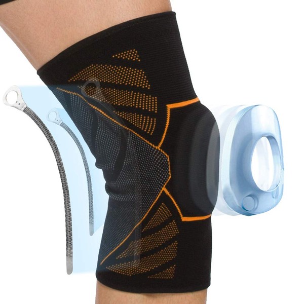 coastal rose Knee Brace,Knee Compression Sleeve Support for Men Women with Patella Gel Pads & Side Stabilizers,Medical Grade Knee Pads for Running,Meniscus Tear,ACL,Joint Pain Relief L Black Orange