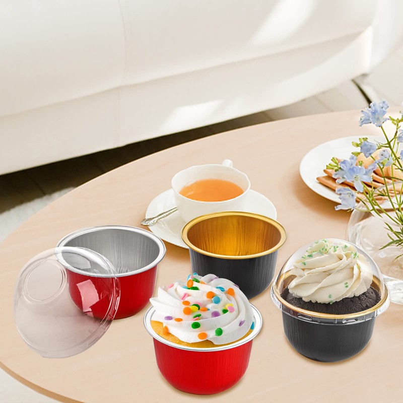 Hacaroa 100 Pcs Aluminum Foil Baking Cups with Dome Lids,