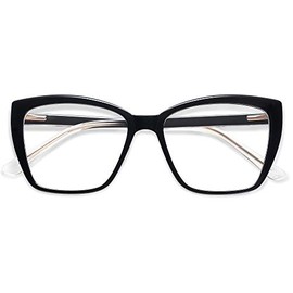 AMOMOMA Trendy TR90 Oversized Blue Light Reading Glasses Women,Stylish Square Cat Eye Glasses AM6031C1 with Black Frame 1.0 x
