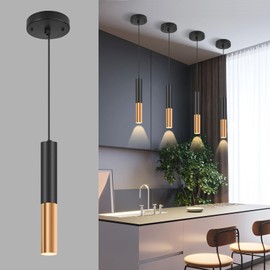 XIYAZG Modern Black and Gold Pendant Light Fixture for Kitchen Island, 1-Light Pendant Lighting with GU10 LED Bulb Ceiling Hanging Lights Cord Adjustable for Living Room Bedroom Dining Room
