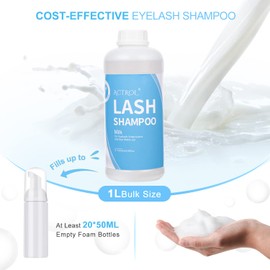 ACTROL Eyelash Extension Cleanser Milk 1L Natural Lash Extension Shampoo Professional Eyelid Foaming Cleanser Paraben & Sulfate Free Non-lrritating with Salon and Home Care
