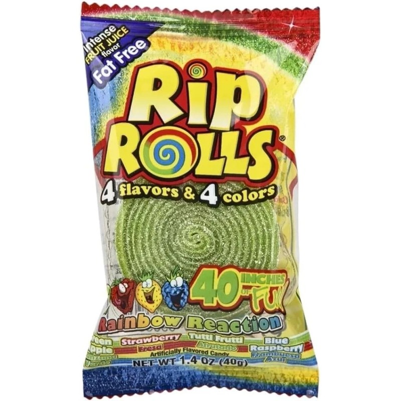 Rip Rolls Sour Rainbow Straps Roll Up Candy Lollies -