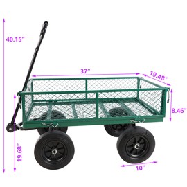 Donext Heavy Duty 880 Lbs Capacity Mesh Steel Garden Cart Folding Utility Wagon cart with Removable Sides, Wheelbarrow, Utility Cart with Wheels, Green