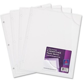 72269 Avery Corner Lock Plastic Binder Sleeve - 20 Sheet Capacity - 3 x Holes - Polypropylene, Plastic - 4 / Pack - Clear