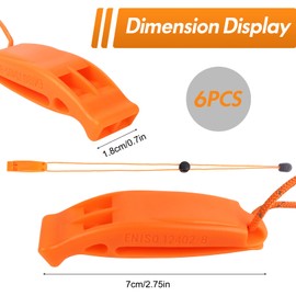 Dirvcp ‌6 Pack Loud Emergency Survival Whistles with Reflective Adjustable Lanyard Dual Frequency for Hiking Camping Kayaking Life Jacket Water Sports Orange