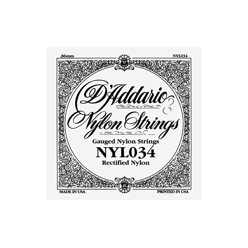 D'Addario .034 Rectified Nylon Single String for Classical Guitar