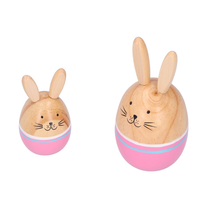Wood Rabbit Family Figures Handcraft Decoration Ornament for Living Room