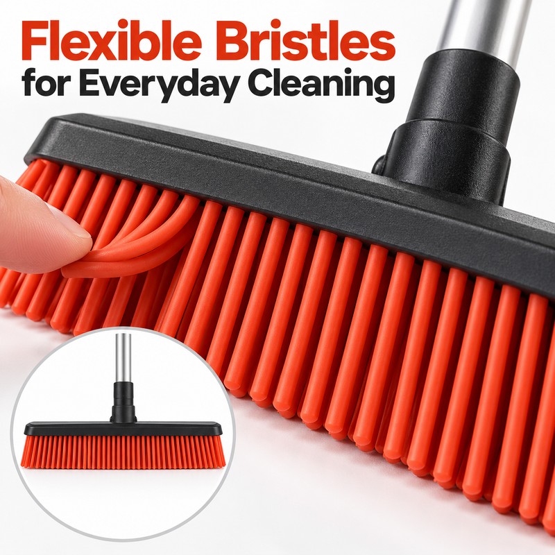 Rubber Broom for Pet Hair Removal with Washable Bristles and