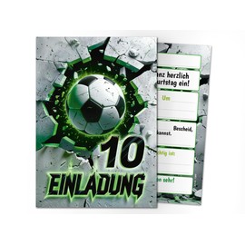 12 Invitation Cards for 10th Children's Birthday Football Children Boys Cool Colourful Invitations Tenth Birthday Invitations Kids