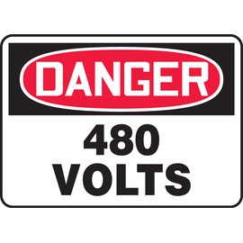 Accuform MELC058VS Adhesive Vinyl Safety Sign, Legend "Danger 480 Volts", 7" Length x 10" Width x 0.004" Thickness, Red/Black on White