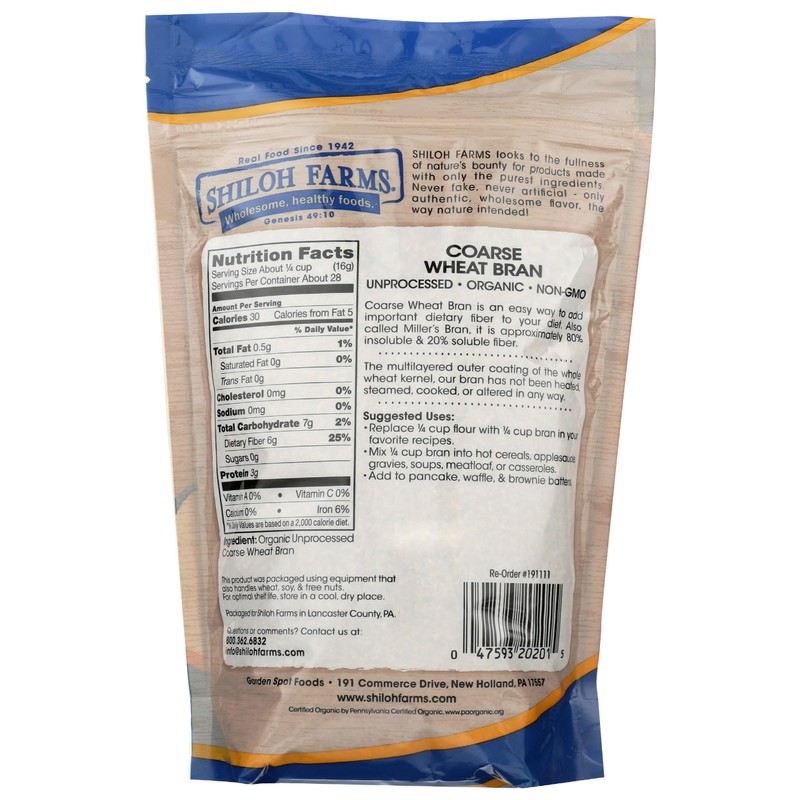 Shiloh Farms, Bran Coarse Organic, 16 Ounce