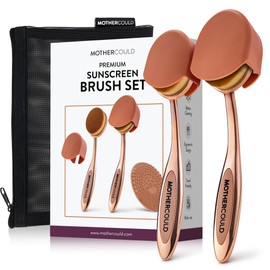 Mothercould Premium Sunscreen Brush Set – Kids & Baby Sunblock Applicator with Metal Handles, Travel Bag, 2 Brushes, 2 Caps, & Cleaning Mat – Rose Gold – Mess-Free Sun Care (2 Pack) (Rose Gold)