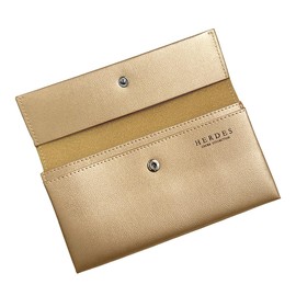 HERDES Women's Long Wallet, Brand, Large Capacity, Easy to Use, Lightweight, Thin, Slim, Cowhide Leather, Men's, Cover 0.6 inches (15 mm), gold/gold