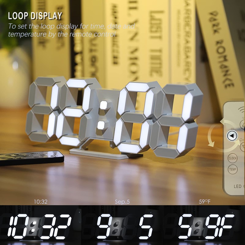 KOSUMOSU 3D LED Digital Wall Clock ,9.7", Large Display Table/