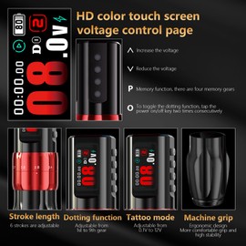 BIGWASP Z4 Wireless Rotary Tattoo Machine Pen with 6 Adjustable Stroke Lengths, 1800mAh Long-Lasting Battery, Powerful Coreless Motor, Ideal for Professional Tattoo Artists - Black