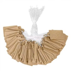 Uniclife 200 Pcs Kraft Price Tags 1 Inch Writable Price Labels Kraft Price Display Tags for Pricing Clothing Jewelry Blank Hang Tags Merchandise Marking Tags with Hanging Strings, 1.38" x 0.87"
