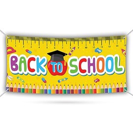 Back to School Banner Sign - 13 Oz Waterproof Perfect for Teachers, Classroom, Back to School Party Vinyl Banner with Metal Grommets, VP3389