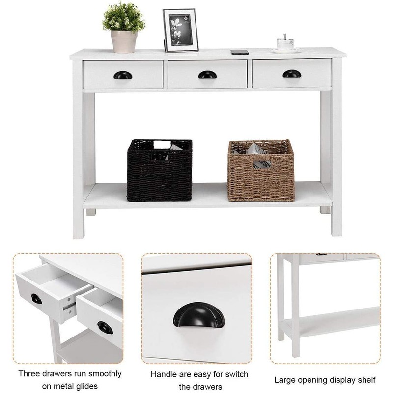 WATERJOY 47’’ Console Sofa Table with 3 Storage Drawers and