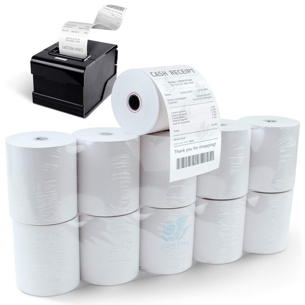 Azure Zone, Thermal Paper Rolls 3-1/8 X 230ft, 10 Rolls,