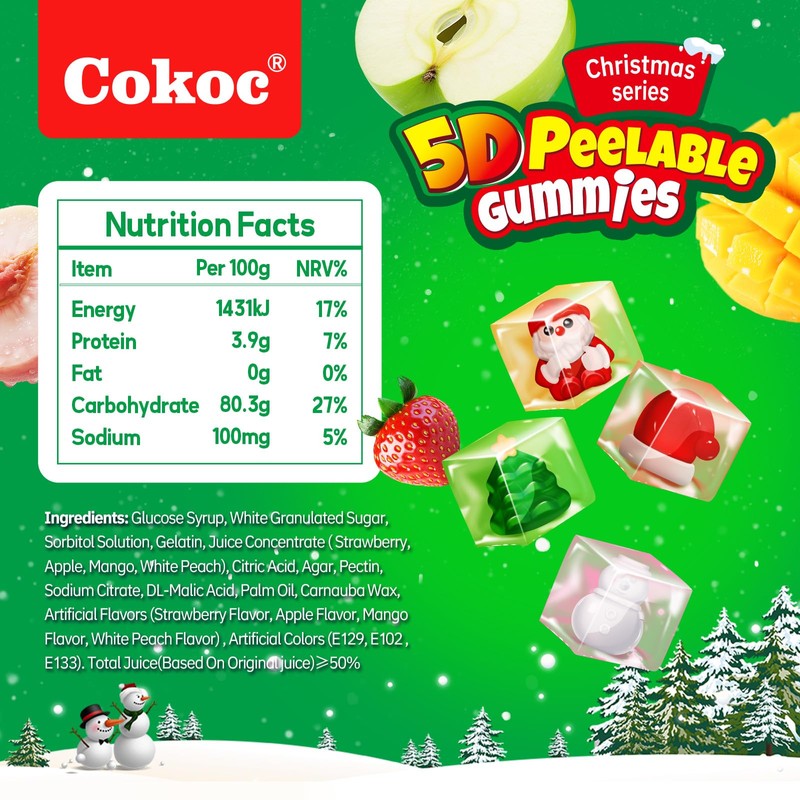 COKOC Christmas 5D Peelable Gummy Candy – Mixed Fruit Flavored