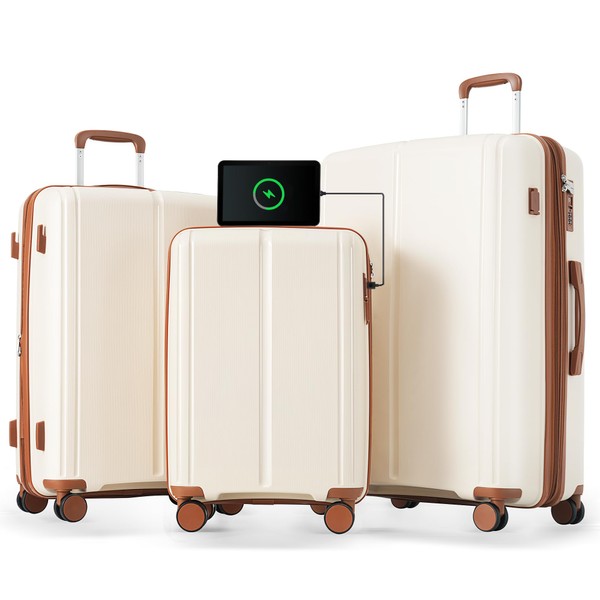 Merax 3 Piece Suitcase Set with USB Port, Carry on