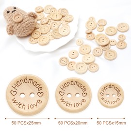 150 Pcs Wooden Buttons, Natural Wooden Buttons Cardigans Knitting Buttons, Handmade Buttons 15/20/25 mm for DIY Sewing Craft Decorations