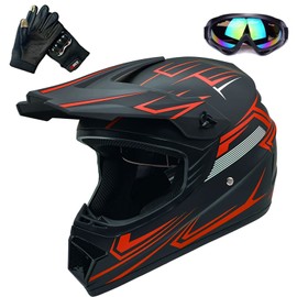 Motocross Helmet Fashion Youth Dirt Bike Helmet Unisex-Adult ATV Off-Road Mountain Bike Motorcycle Red Helmet DOT Approved (RED-S)