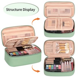 OCHEAL Small Makeup Bag,Portable Cute Travel Makeup Bag Pouch for Women Girls Makeup Brush Organizer Cosmetics Bags with Compartment-Light Green