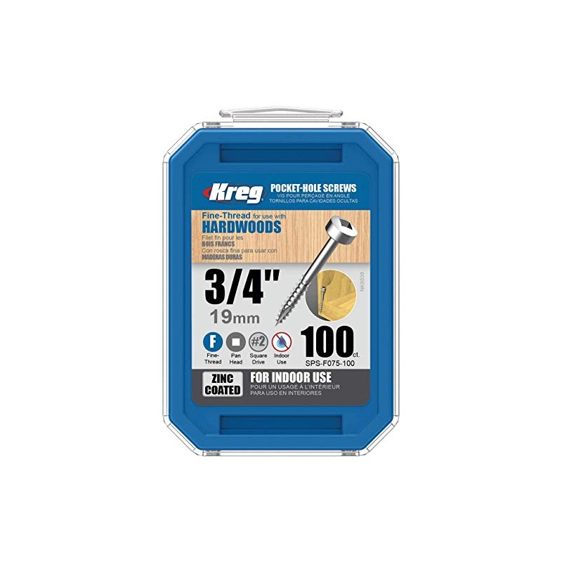 KREG High Quality Zinc Screws 19mm Screw Length, Fine Thread,