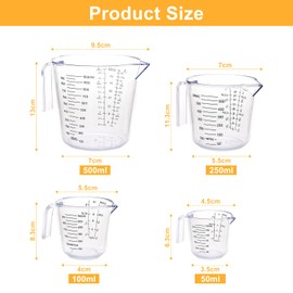 Gucass Set of 4 Measuring Cups Set, Plastic Measuring Cups with Handle and Scale, Plastic Measuring Cups Set 150/300/600/1000 ml, Heat Resistant Precision Measuring Cup for Kitchen Laboratory,