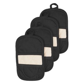 Ritz Premium Pot Holders & Heating Pads (4-Pack), 8.5" x 5.5", Heat Resistant, 100% Cotton Terry-Looped Pocket, for Kitchen and Barbeque, Black