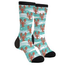 Sigouyinei Red Lobster Lobsters Food Beach Turquoise Waves Casual Funny Funky Novelty Socks For Men Women