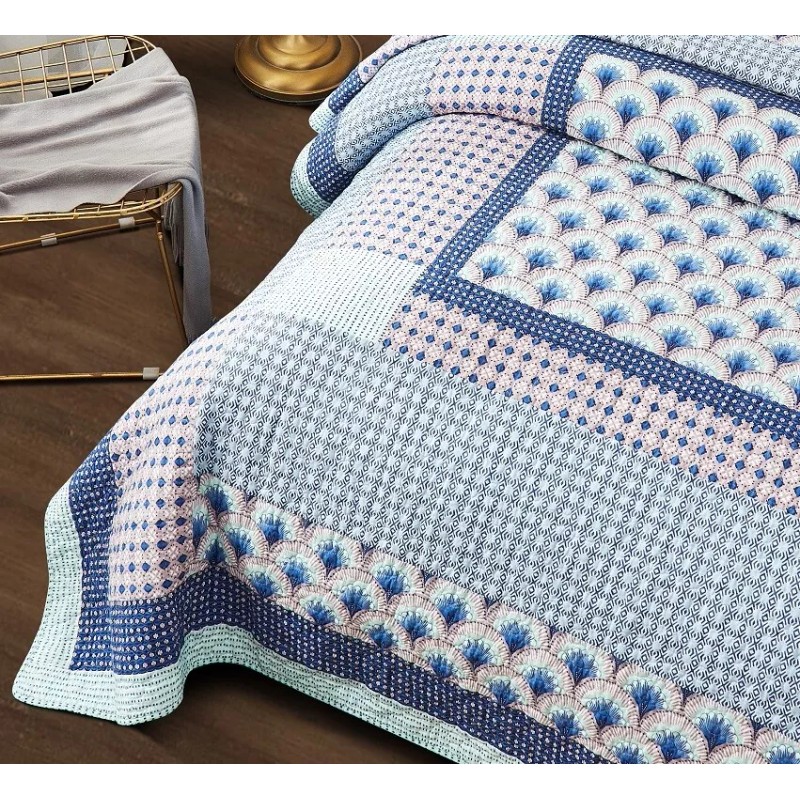 DaDa Bedding Mediterranean Fans Nautical Minty Blue Patchwork Bedspread Set