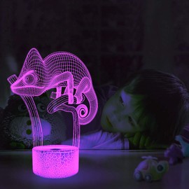 Creative 3D Chameleon Night Light 16 Colors Changing USB Power Remote Control Touch Switch Decor Lamp Optical Illusion Lamp LED Table Desk Lamp Children Kids Christmas Brithday Gift