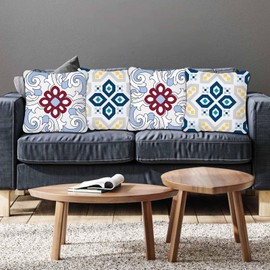 Betadistor Cushion Covers 45 x 45 Pack 4, Double Sides Printed Flower Decorative Throw Pillow Covers Polyester Pillowcase for Sofa Bed Patio Decor, Teal Flowers, 511-0208