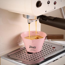 Pink Espresso Measuring Cup,120ML Espresso Shot Cup with Wood Handle, Stainless Steel Espresoo Pouring Cup with Scale and Single Spout