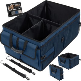 GORILLA GRIP Large Capacity Sturdy Trunk Storage Organizer, Slip and Water Resistant Collapsible Organization Container for Car Sedan or SUV, Multi Compartment Container Box Vehicle Accessories, Blue