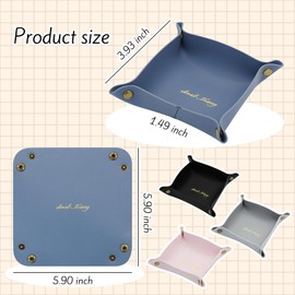 WisePoint Valet Tray 2 PCS, PU Leather Catchall Tray Foldable Bedside Vanity Tray for Men and Women, Stylish Small Tray for Living Room, Bedroom, Study Room, Office (pink+blue)