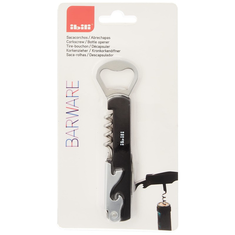 IBILI SACACORCHOS+ABRECHAPAS, Stainless Steel, Silber/schwarz, 20 x 10 x 2