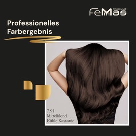 Femmas Hair Colour Set Medium Blonde Cool Chestnut 7.91 I Hair Colour Cream 100 ml + Oxycream 100 ml 6% I Permanent Hair Colouration + Developer I Gentle & Long Lasting I Salon Hair Colour for Home
