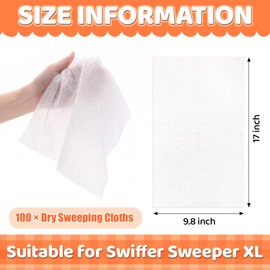 Maxcheck 100 Count Dry Sweeping Cloths X Large Refills 17'' x 9.8'' Dry Mop Refills XL Disposable Dry Floor Cloths XL Dry Mop Pads Floor Cloth Refills for Sweeping Cleaning Scrubbing Hardwood Floors