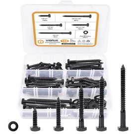 1/4" Hex Lag Bolts Stainless Steel 18-8 (304), VIGRUE 108PCS Black Oxidized, Hex Lag Screws Heavy Duty Wood Screws Washers Assortment Kit, Length Include 1" 1-1/2" 2" 2-1/2" 3"