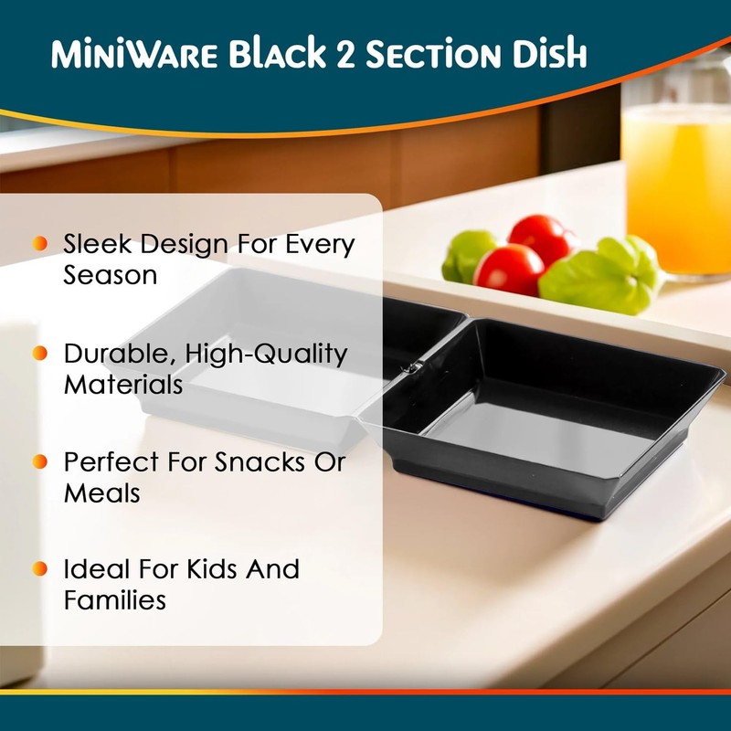 Blue Sky MiniWare Black 2 Section Dish - Premium Disposable
