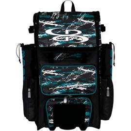 Boombah Superpack Hybrid Rolling Bat Bag - Wheeled & Backpack Version - Razor Black/Teal/White
