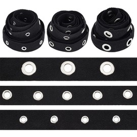 BENECREAT 6 Yards Black Cotton Grommet Eyelet Twill Tape Trim, 3 Sizes Cotton Snap Button Trim Silver Metal Eyelet Ring Ribbon Strip for Sewing Crafts Making, 2 Yards/Size